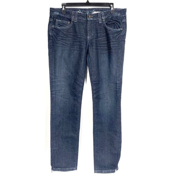 Duarte Jeans Los Angeles Dark Wash Ruched Straight Ankle Zipper Women Size 8 - Picture 1 of 5